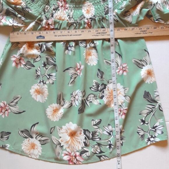 Anthropologie Doe & Rae NWT Green Floral Smocked Ruffled Sleeve Loose Blouse S - Picture 6 of 6